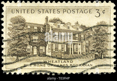 USA - VERS 1956 : timbre imprimé aux États-Unis montre le président Buchanan's Home," "Wheatland, Lancaster, vers 1956 Banque D'Images