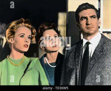 TIPPI HEDREN, Jessica TANDY, ROD TAYLOR, LES OISEAUX, 1963 Banque D'Images