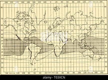 Géographie animale écologique ; une édition autorisée, réécrite en fonction de Tiergeographie ockologischer ecologicalanimal auf Grundlage .00hess Année : 1937 LES DIVISIONS GÉOGRAPHIQUES DU PELAGIAL 271 17° (Fig. 75). Ortmann1 prévoit des limites quelque peu différente sur la base de la répartition de la haute température assez constante dans lequel la chaleur-limited, stenothermal la vie tropicale peut exister. Ses lignes de démarcation donc infléchir loin vers l'équateur le long de la côte ouest de l'Amérique du Sud et de l'Afrique de l'antarctique froid courants et la remontée d'eau de l'océan froide des profondeurs. Comme Banque D'Images
