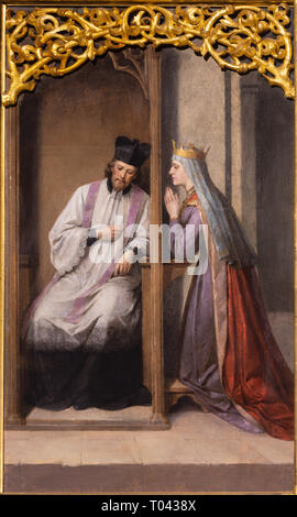 PRAGUE, RÉPUBLIQUE TCHÈQUE - le 12 octobre 2018 : la peinture de la saint Jean Népomucène dans la confession de la reine. Banque D'Images