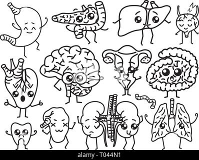 Mignon d'organes. Heureux homme, ensemble de personnages souriants. Les axes des vecteurs, cartoon kawaii d'icônes. Coeur en santé, de l'estomac, du foie, de la vessie, l'utérus, des poumons d'organes Illustration de Vecteur