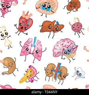 Organes mignon motif transparent. Heureux homme, Ensemble de caractère souriante. Icône kawaii cartoon. Coeur en santé, de l'estomac, du foie, de la vessie, l'utérus, des poumons d'organes Illustration de Vecteur