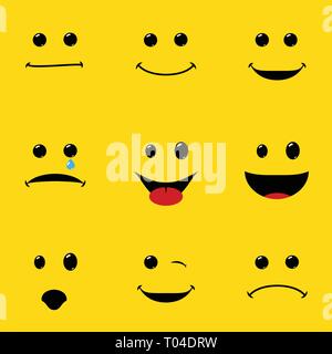 Visages sourire pack. Différentes émotions. Design plat simple Illustration de Vecteur