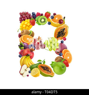 Lettre B faites de différents fruits et de baies, de fruits font isolé sur fond blanc Banque D'Images