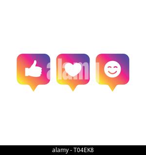 Les médias sociaux comme moderne 1, 1, 1 galet commentaire gradient couleur. Comme, adepte, bouton commentaire, icône, symbole, interface utilisateur, application, web. Vector illustration. Spe Illustration de Vecteur