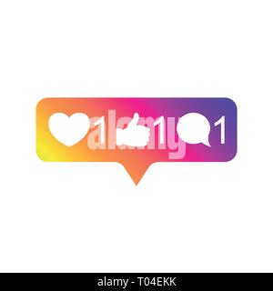 Médias sociaux modernes comme Instagram 1, 1, 1 galet commentaire gradient couleur. Comme, adepte, bouton commentaire, icône, symbole, interface utilisateur, application, web. Vector Illustration de Vecteur