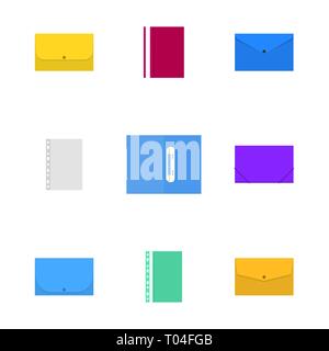 Icônes de bureau plat, ensemble de différents dossiers en plastique. Isolé sur fond blanc, vector illustration. Illustration de Vecteur