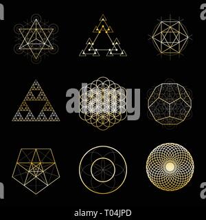 La géométrie sacrée vecteur conception d'or collection d'éléments. L'Alchimie, religion, philosophie, spiritualité, hipster des symboles. Illustration de Vecteur