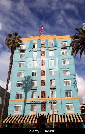 L'Art déco, le géorgien, l'hôtel Ocean Avenue, Santa Monica, Los Angeles, Californie, USA Banque D'Images