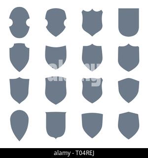 La forme du bouclier icons set. Étiquette gris signe isolé sur fond blanc. Symbole de protection, d'armes, la sécurité, la sécurité. Télévision retro style design. Illustration de Vecteur