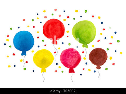 Carte postale avec des ballons colorés aquarelle Banque D'Images