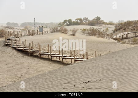 Promenades en bois-passerelles pour visiter le Rawak Stupa. Taklamakan Desert-Xinjiang-Chine-0042 Banque D'Images