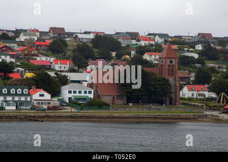 Port Stanley Falkland, vue de la ville et cathédrale de l'Harbour Banque D'Images