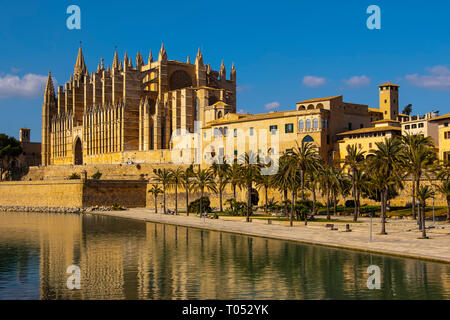 Cathédrale La Seu, Parc del Mar et Royal Palais de la Almudaina, Palma de Majorque. Majorque, Baléares, Espagne Europe Banque D'Images