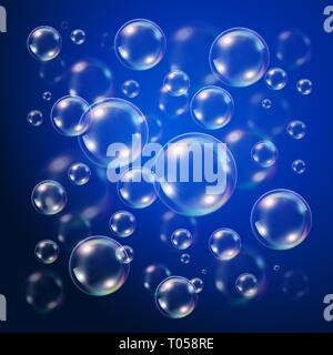 Bulles transparentes sur fond bleu foncé Illustration de Vecteur