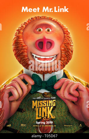 Missing Link (2019) réalisé par Chris Butler et avec Hugh Jackman, Zoe Saldana, Emma Thompson et Timothy Olyphant. M. Link se joint à une expédition dans la vallée de Shangri-La. Banque D'Images