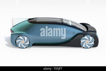 Vue latérale du véhicule électrique de conduite auto transparent sur fond blanc. Conception d'origine. Le rendu 3D image. Banque D'Images