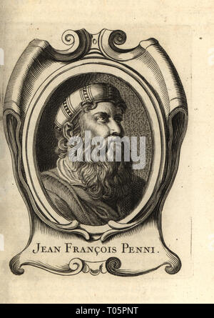 Portrait de Gianfrancesco Penni, peintre italien 1488-1528. Jean-Francois Penni. La gravure sur cuivre de Antoine-Joseph Dezallier d'Argenvilleâ€™Abrege de la vie des plus fameux peintres, vit des artistes les plus célèbres, de Bure de lâ€™Aine, Paris, 1762. Banque D'Images