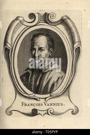 Portrait de Francesco Vanni, peintre italien du maniérisme 1563-1610. François Vannius. La gravure sur cuivre de Antoine-Joseph Dezallier d'Argenville's Abrege de la vie des plus fameux peintres, vit des artistes les plus célèbres, de Bure de l'Aine, Paris, 1762. Banque D'Images