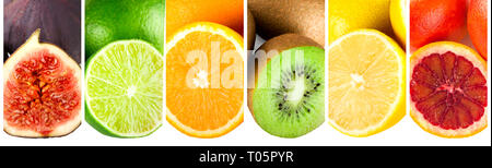 Collage de différents fruits exotiques mûrs panorama Banque D'Images