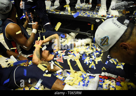 17 mars, 2019 ; Auburn Tigers célèbre remportant le championnat match SEC entre le Maine bénévoles vs Auburn Tigers chez Bridgestone Arena de Nashville, TN (Obligatoire Crédit Photo : Steve Roberts/Cal Sport Media) Banque D'Images