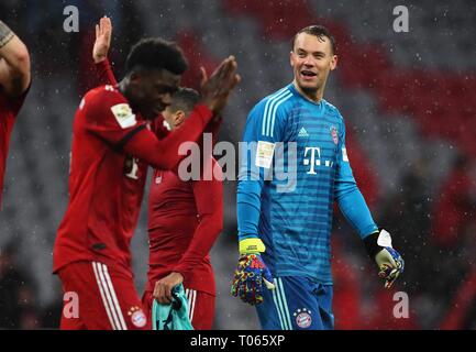 Munich, Allemagne. Mar 17, 2019. Saison 2018/2019, Bundesliga, FC Bayern Munich - 1.FSV FSV FSV Mainz 05, gardien de but Manuel Neuer, le FC Bayern, Munich, Munich, Munich Munich, la moitié de la figure, l'utilisation de crédit dans le monde entier | photo : dpa alliance/Alamy Live News Banque D'Images