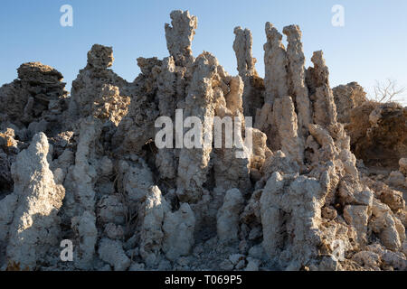 Un groupe de tours de tuf calcaire contre le ciel bleu dans le Sud, région de tuf lac Mono, Mono County, Californie, Amérique Latine Banque D'Images