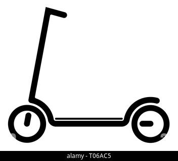 Scooter électrique avec batterie dans la plate-forme. Contour noir sur fond blanc. La jeunesse forme moderne de transport. Illustration de Vecteur