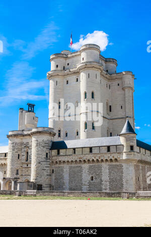 Château de Vincennes à Paris. France château avec drapeau national français sous le ciel bleu ensoleillé. Banque D'Images