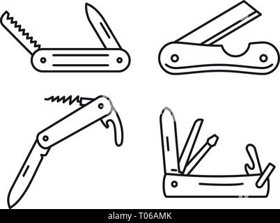 Canif multifonction icons set. Ensemble de contours canif multifonction icônes vectorielles pour le web design isolé sur fond blanc Illustration de Vecteur