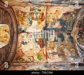 Photos et images de l'abside byzantines Gelati fresque dans l'Église orthodoxe de Géorgie St George, 13e siècle, représentant des scènes de la vie de Chris Banque D'Images