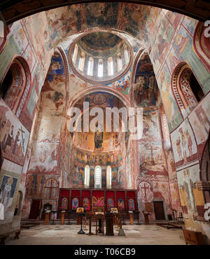 Photo de l'intérieur de fresques byzantines de panneaux sur l'Église orthodoxe géorgienne de Ghélati de la Vierge, la Géorgie, l'Europe. Banque D'Images