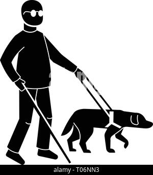 Blind Man with dog, l'icône de style simple. Illustration de Vecteur