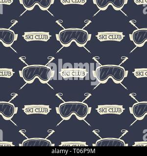 Snowboard seamless background. L'hiver ski pattern design snowboards avec lunettes masque et typographie éléments. Vecteur d'actions. Style monochrome. Illustration de Vecteur