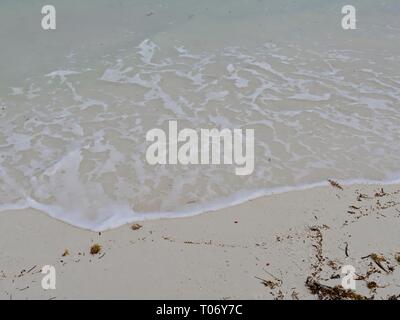 Les vagues claires contre le sable fin blanc dans une plage tropicale Banque D'Images