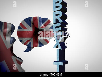 La décision de la Grande-Bretagne sur l'Union européenne comme un brexit quitter concept et UK laissant voter ou crise de la zone euro comme une personne avec le drapeau britannique communicatin. Banque D'Images
