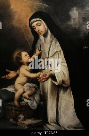 Santa Rosa de Lima (1586-1617). Mística cristiana la Dominique. Retrato por Bartolomé Esteban Murillo (1617-1682), hacia 1670. Detalle. Oleo sobre lienzo. Museo Lázaro Galdiano. Madrid. España. Banque D'Images