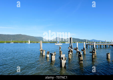 Piliers de l'ancien quai abandonnés le long de Trinity Inlet, Cairns, Far North Queensland, Queensland, Australie, FNQ Banque D'Images