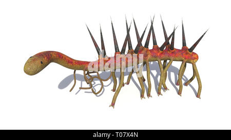 Hallucigenia, des animaux aquatiques préhistoriques de la période cambrienne isolé sur fond blanc (3d illustration scientifique) Banque D'Images