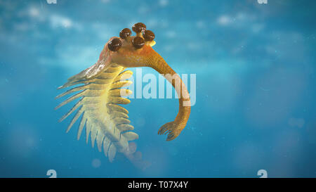 Opabinia regalis, piscine Animaux aquatiques préhistoriques de la période cambrienne (science 3D render) Banque D'Images