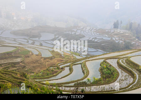 Terrasses de riz à Duoyishu dans endroit pittoresque site de l'UNESCO dans le Yunnan Yuanyang Banque D'Images