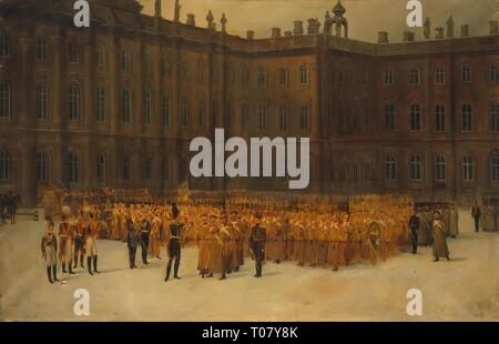 'Nicholas I avant l'Unité Formation de la Life-Guards Field Engineer Battalion dans la cour du Palais d'hiver le 14 décembre 1825'. La Russie, vers 1866. Dimensions : 179,5x116,5 cm. Musée : Etat de l'Ermitage, Saint-Pétersbourg. Auteur : Vasily Maksutov . Vassili Nikolaïevitch Maxutov. Banque D'Images