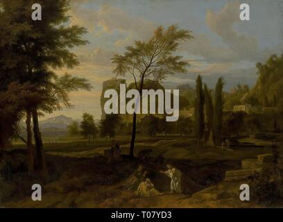 'Paysage avec figures d'anciens philosophes'. La Hollande. Dimensions : 81,4x110 cm. Musée : Etat de l'Ermitage, Saint-Pétersbourg. Auteur : Johannes Glauber. Banque D'Images