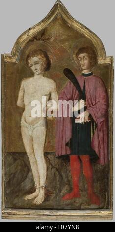 'St Sebastian et St Roch'. Italie, 15e siècle. Dimensions : 100x52 cm. Musée : Etat de l'Ermitage, Saint-Pétersbourg. Auteur : artiste inconnu de l'école ombrienne. 15e siècle. Banque D'Images