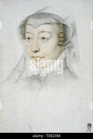 'Portrait de Catherine de Médicis". France, 16ème siècle. Dimensions : 28,0x19,8 cm. Musée : Etat de l'Ermitage, Saint-Pétersbourg. Auteur : François Clouet (atelier). FRANÇOIS CLOUET. Banque D'Images