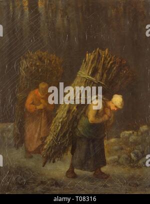 'Les femmes paysannes avec broussailles'. France, vers 1852. Dimensions : 37,5x29,5 cm. Musée : Etat de l'Ermitage, Saint-Pétersbourg. Auteur : JEAN-FRANÇOIS MILLET . Jean François Millet. Banque D'Images