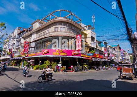 Coin des rues 178 et 19, le centre de Phnom Penh, Cambodge, Asie Banque D'Images