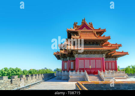 La Cité Interdite, la tourelle sur le mur, Beijing, Chine. Banque D'Images