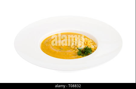 Plaque blanche avec purée de maïs soupe. Studio Photo Banque D'Images