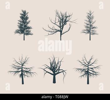 Arbre mort silhouettes sans feuilles Illustration de Vecteur